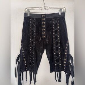 Fashion Nova Black Mesh Lace-Up Shorts with Gold Grommets